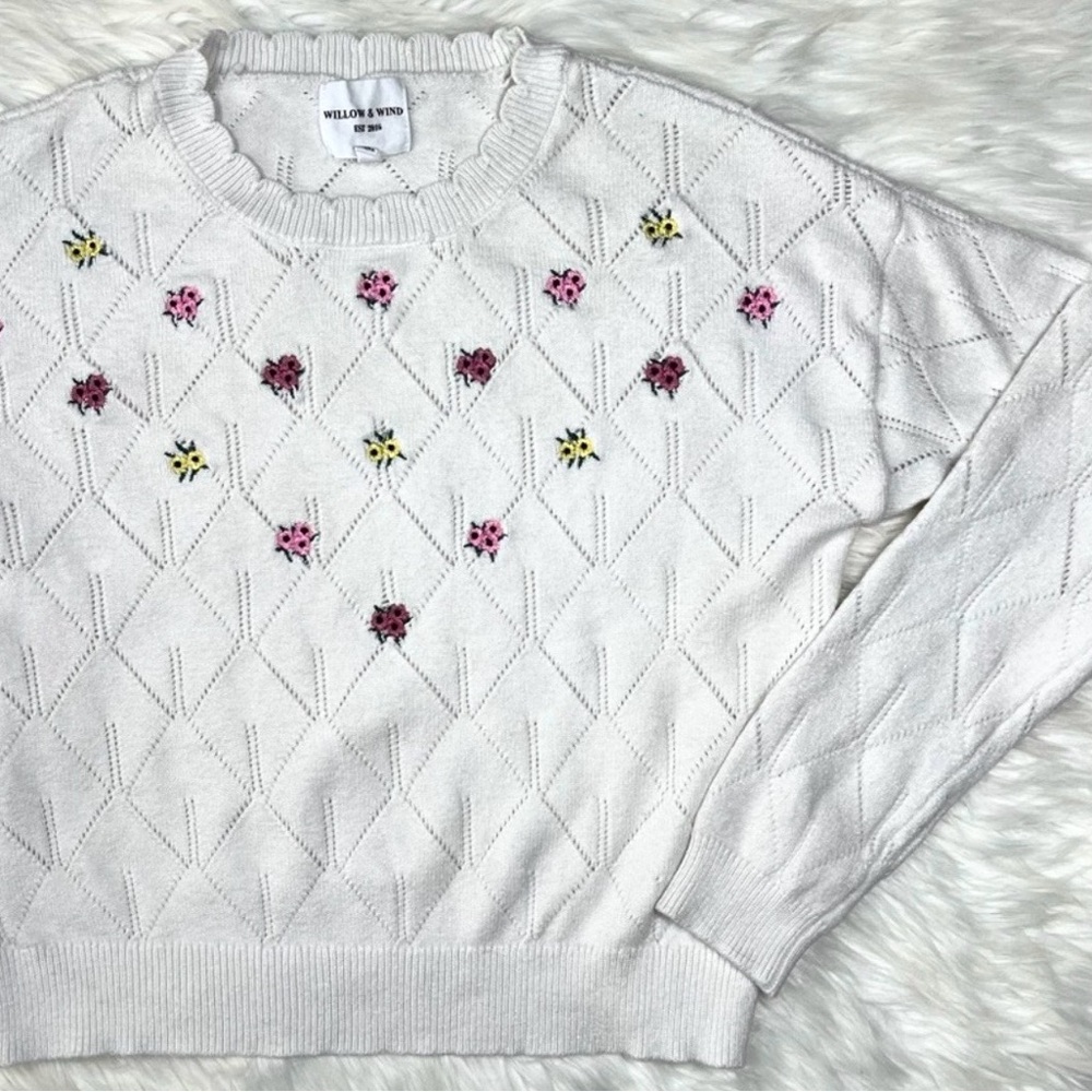 Willow & Wind Cottagecore Embroidered‎ Pointelle Knit Sweater